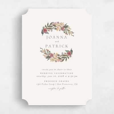 Beige Ticket Wedding Invitation - Souci Wreath