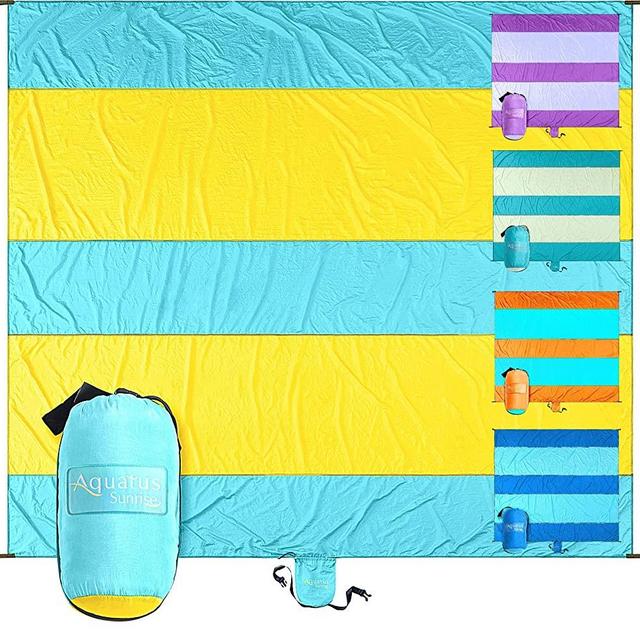 Aquatus Beach Blanket Sandproof Extra Large Oversized 10ft by 9ft for 7 Adults Best Beach Mat Accessories for Vacation, Camping, Picnics, Travel, Hiking, Festivals, and Events