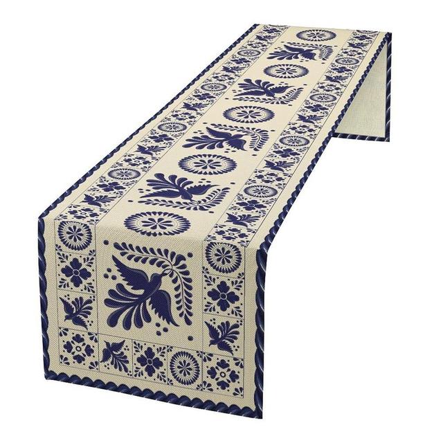 Mexican Fiesta Table Runner,Mexican Talavera Ceramic Tile Tablecloth Table Decor for Dresser Coffee Table Dining Indoor Kitchen Wedding Holiday Picnic Party Camp Decoration 13×36in