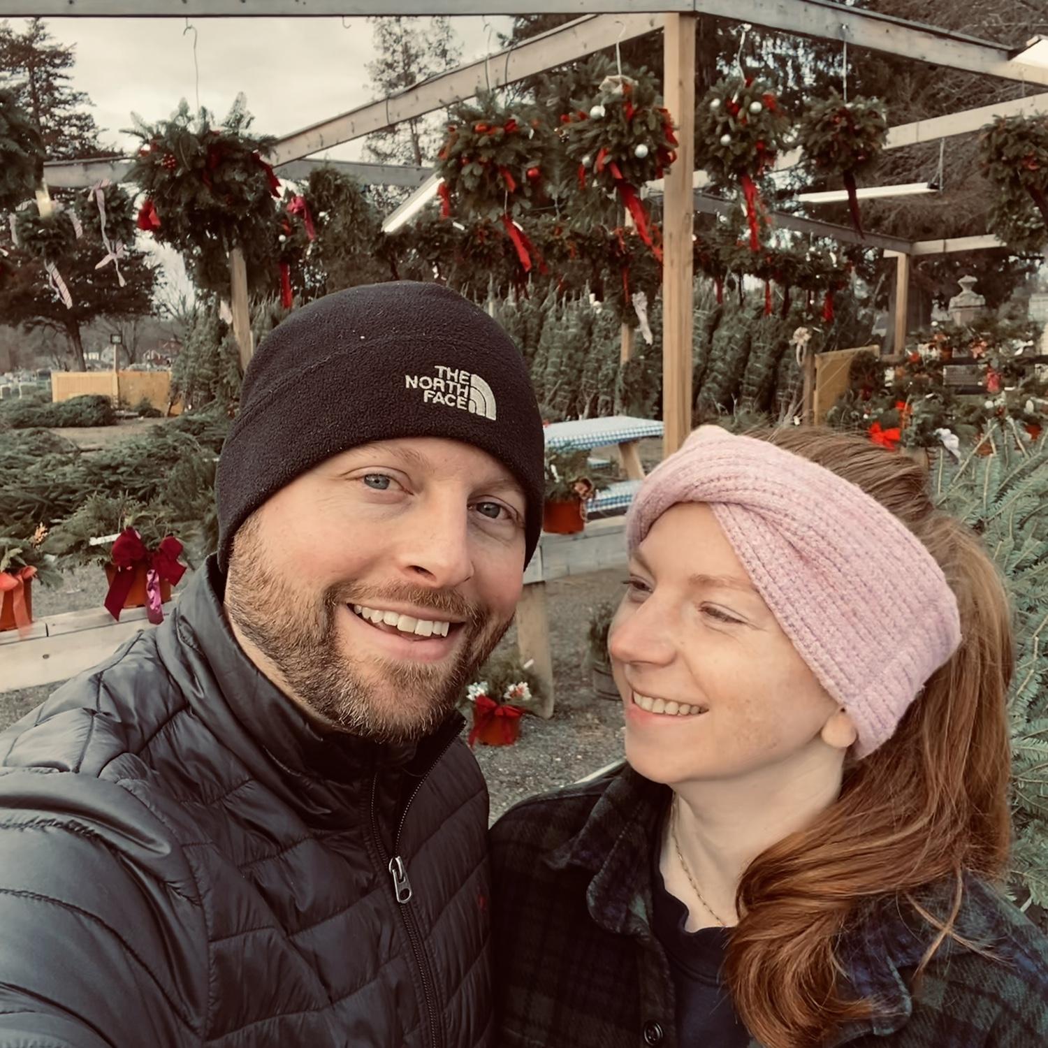 Our first Christmas photo, getting the tree at Granny’s Place in Agawam