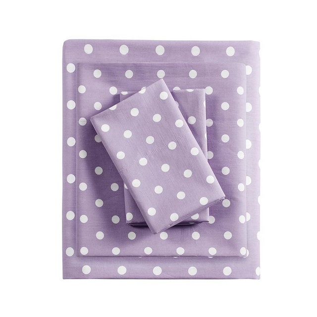 Mi Zone Purple Queen Size Sheet Sets Kids Polka Dot Sheets for Girls 100% Cotton Percale Soft Sheet Set, Flat Sheet, Fitted Sheet, Pillowcase, Breathable All Season Bed Set, Fits up to 14" Mattress