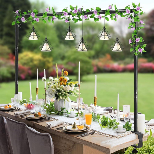 WellSign Over The Table Rod Stand with Clamps Adjustable 31"-110" Length 31"-64" Height, Table Balloon Arch Stand for Wedding Valentine Engagement Party, Black Table Arch Frame Hanging Decor Rod