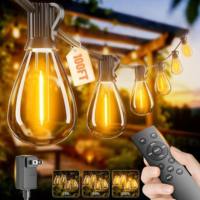 Sikitul 100FT LED Outdoor String Lights with Remote, One Continuous Strand Patio Lights with 35+1 Shatterproof S11 Bulbs, Dimmable 2200K Warm White, Timer & 3 Modes, Low Voltage for Backyard Garden