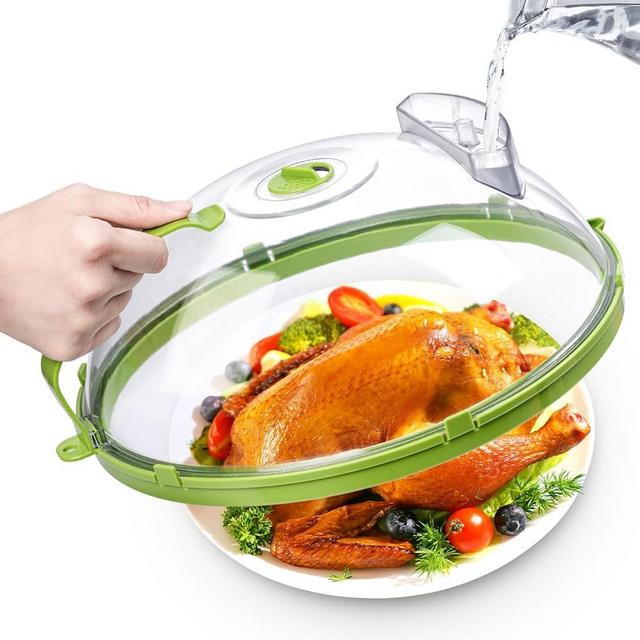 Gracenal Microwave Splatter Cover 12 Inch, Microwave Cover for Food with Handle and Water Steamer, Clear Microwave Food Cover, Kitchen Gadgets and Accessories, House Warming Gifts New Home, Green