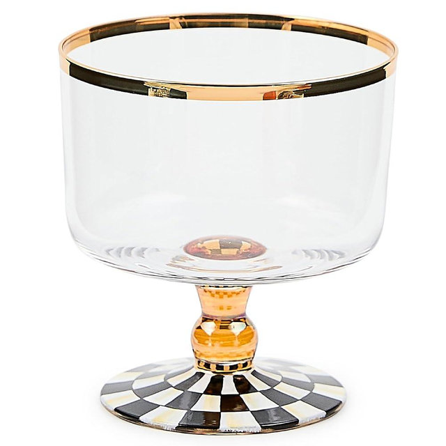 MACKENZIE-CHILDS Glass Sorbet Dish, Glass Serving Bowl, Single-Serving Size, Black-and-White Courtly Check