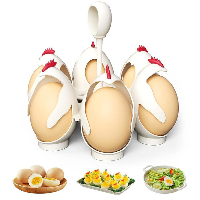 Anevna Egg Cooker for Poached, Soft & Hard Boiled Eggs, Egg Holder with 6-Capacity, Easy Clean Hard-Boiled Egg Maker Egg Boiler for Kid, Dishwasher Safe Egg Boiler Maker & Storage Container, Kitchen Gadget White