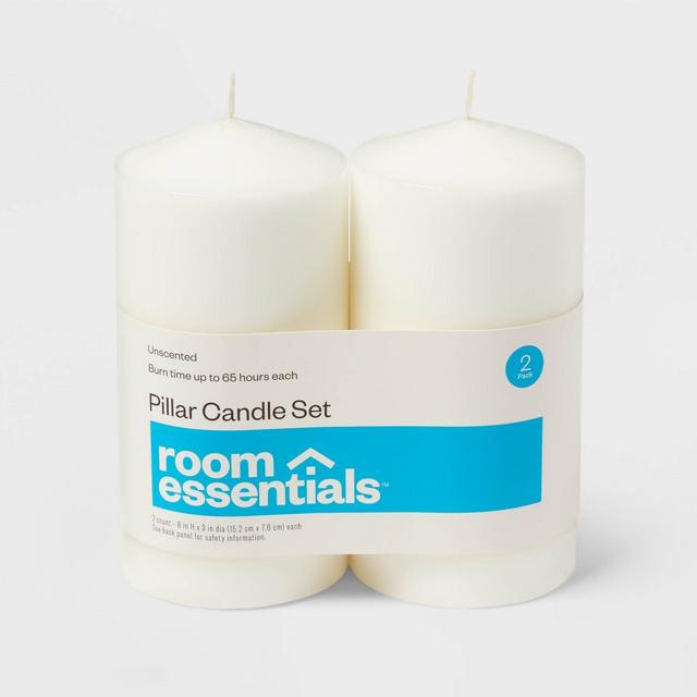 2pk 3" x 6" Unscented Pillar Candles White - Room Essentials™