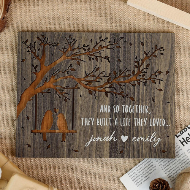 Personalized Love Birds Couple Plaque, Engraved Engagement Wedding Anniversary Gift, Custom Long Distance Couple Gift for Parent Grandparent