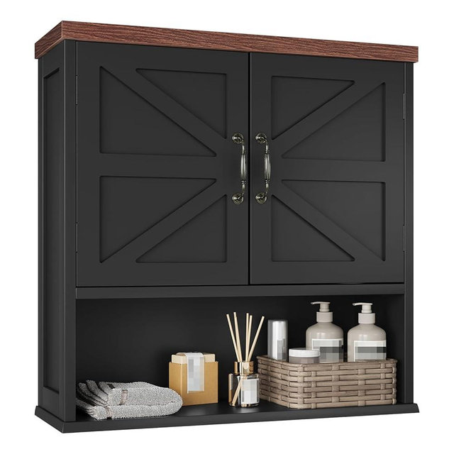 Mino Kesper Bathroom Wall Cabinet with Barn Doors, Wall Mounted Bathroom Storage Cabinet, Farmhouse Style, Adjustable Shelf, Wall Mounted Medicine Cabinets, 23.6 x 7.9 x 23.9 Inches