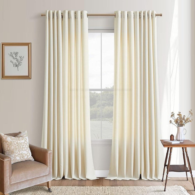 90 Inches Long Linen Curtains 2 Panels Set for Living Room Dining Grommet Semi Sheer Cottagecore Farmhouse Modern Drapery Modern Boho Privacy 90 Inch Length Window Curtain for Bedroom Cream Beige
