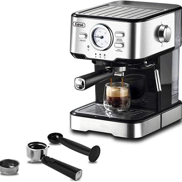 Espresso Machines 15 Bar Coffee Machine with Milk Frother Wand for Espresso, Cappuccino, Latte and Mocha, 1.5L large Removable Water Tank, Double Temperature Control System, Sliver