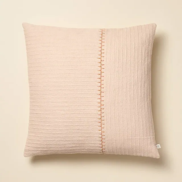 18"x18" Textured Stitch Stripe Square Throw Pillow Blush - Hearth & Hand™ with Magnolia