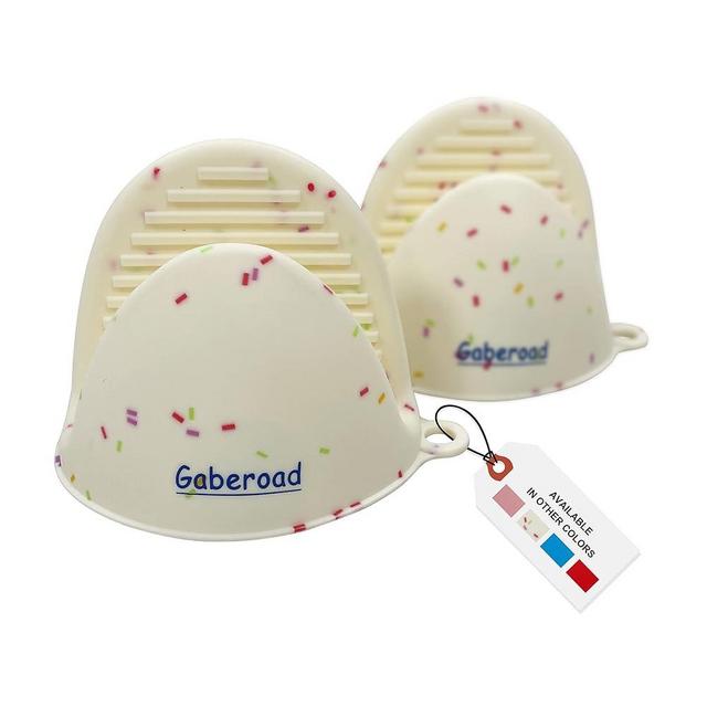 Gaberoad Thickened Mini Silicone Oven Mitts Heat Resistant as Hot Pot Holder, Baking Holder, Rubber Oven Gloves, Finger Pinch Grips, Potholder Mitts for Kitchen Cooking, 1 Pair, White Confetti