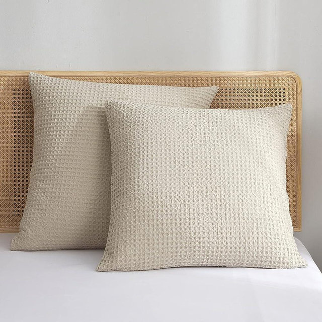 PHF Ultra Soft Waffle Weave Euro Shams Pillow Covers 26" x 26" 2 Pack, No Insert, Breathable Skin-Friendly Euro Throw Pillow Covers for Bed Couch Sofa, Linen