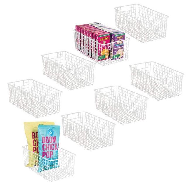 mDesign Farmhouse Decor Metal Wire Food Organizer Storage Bin Basket with Handles for Kitchen Cabinets, Pantry, Bathroom, Laundry Room, Closets, Garage - 8 Pack - Matte White