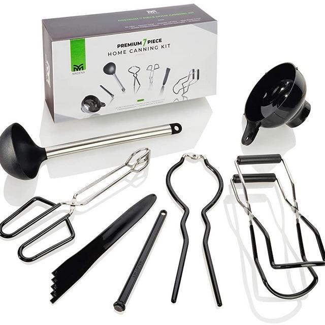 Premium Canning Kit | Canning Supplies Starter Kit | 7-Piece Canner Set includes Canning Tools: Stainless Steel Ladle, Canning Funnel, Jar Lifter, Bubble Remover, Kitchen Tongs, Jar Wrench