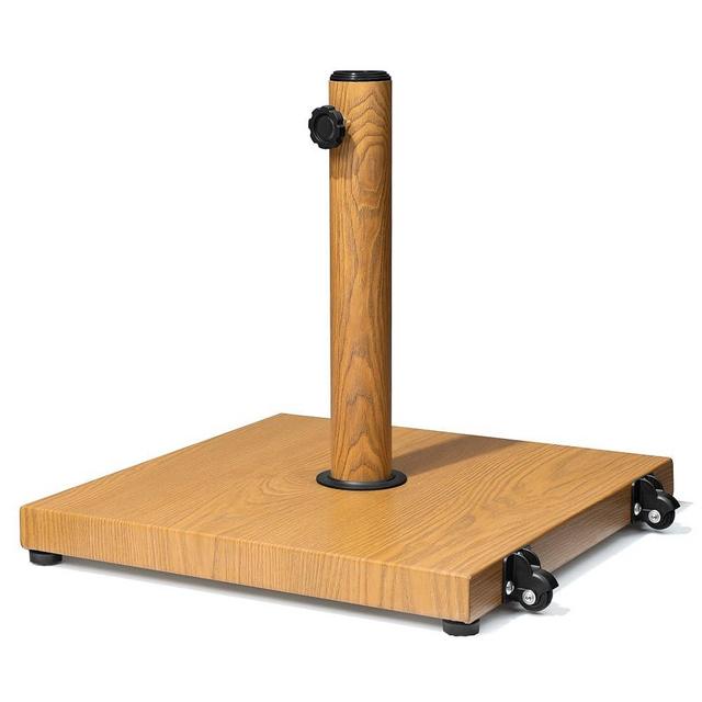 VredHom Patio Umbrella Base 43lbs Outdoor Umbrella Stand with Wheels, Heavy Duty Square Concrete Stand Market Umbrella, Teak