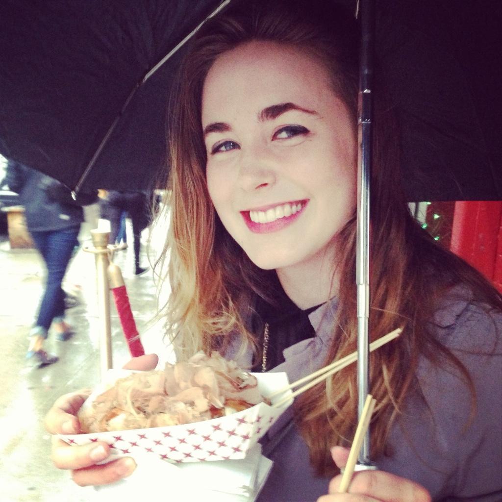 Jessy's first time trying takoyaki, absolute success.