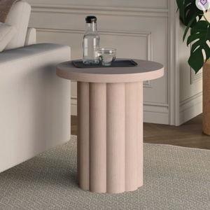 Olie 20" Wide Round Fluted Side Table in Alder White - Alder White