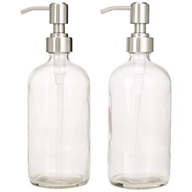 11216 Home Goods 17.5-Ounce Clear Glass Dispenser Bottles with Stainless Steel Pumps (2 Pack) for Liquid Soap, Lotion, Shampoo, Essential Oils, and More by