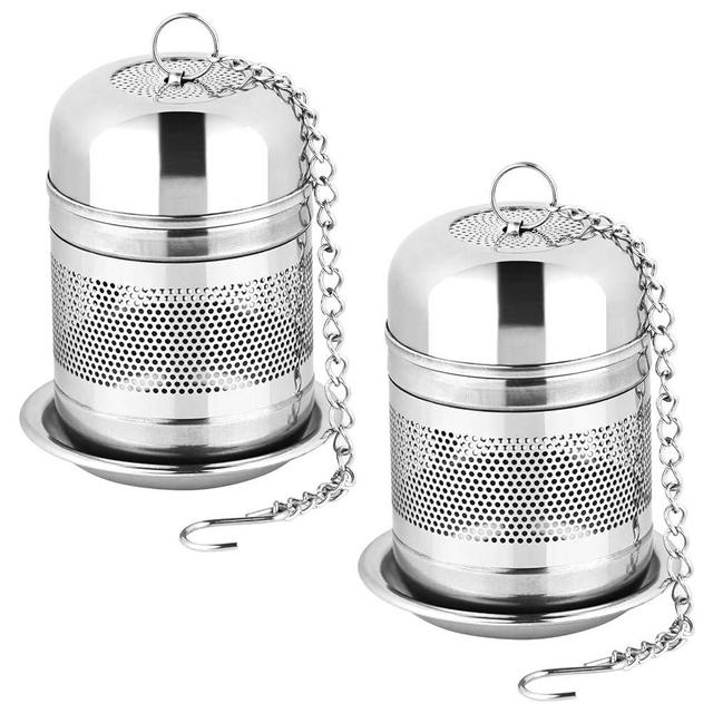 Fri4Free 2PCS Tea Infuser Strainer - Stainless Steel Tea Strainers for Loose Tea, Loose Leaf Tea Steeper, Fine Mesh Tea Ball holder with Chain Hook and Lid, Reusable Tea Filter Bags Diffusers