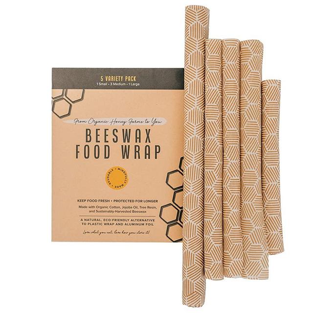Beeswax Food Wrap Set of 5- Reusable Wax Food Wrap - Natural Beewax Wrapping - Safe For Your Food, Odorless bee wax wraps - Zero Waste, Bee Wrap Plastic Free, Eco-Friendly Reusable Food Storage