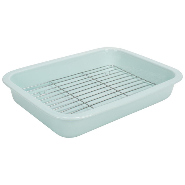 Elanze Designs Large 9x13 inch Stoneware Porcelain Baking Dish With Stainless Steel Rack, Ice Blue