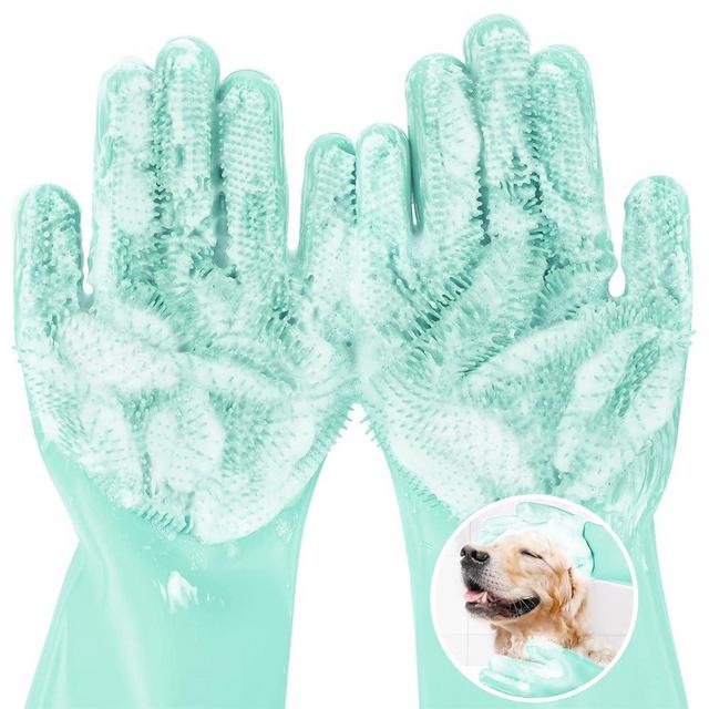 Pecute Pet Grooming Gloves Large, Heat Resistant Cat Bathing Gloves with High-Density Teeth, Silicone Dog Bathing Gloves with Enhanced Five Finger Design, for Washing, Bathing, and Massaging
