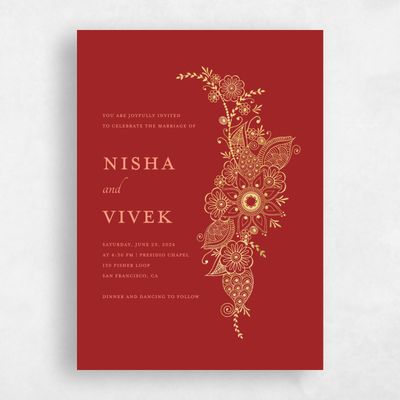 Dark Red Wedding Invitation - Sambac Portrait Foil