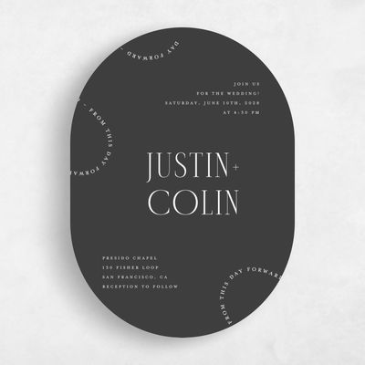 Black Oval Wedding Invitation - Vence Portrait