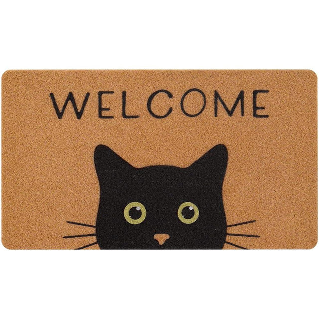 UINI Door Mat Cat Welcome Mat, Black Cat with Green Eyes Cat Doormat, Non-Slip Cat Welcome Mats for Front Door, Cat Door Mat Outside Entrance, Resist Dirt, 17" x 30"