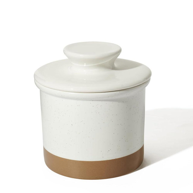 Sweese French Butter Dish - Butter Crock for Counter with Water Line for Fresh Spreadable Butter - French Butter Keeper with Lid - Housewarming Gift For The One Who Has It All - Latte White