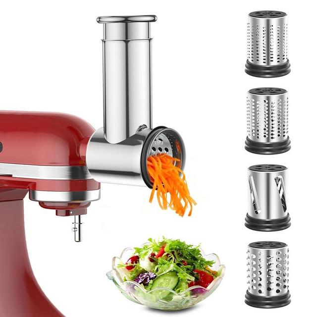 Stainless Steel Slicer Shredder Attachment for KitchenAid Stand Mixers, Large Vegetable Slicer Cheese Grater Attachment for Kitchenaid, Salad Maker Grinding Powder with 4 Blades
