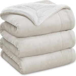 Bedsure GentleSoft Sherpa Fleece Blankets Queen Size for Bed - Thick and Warm, Soft Fuzzy Plush Queen Blanket for Winter, Linen, 90x90 Inches
