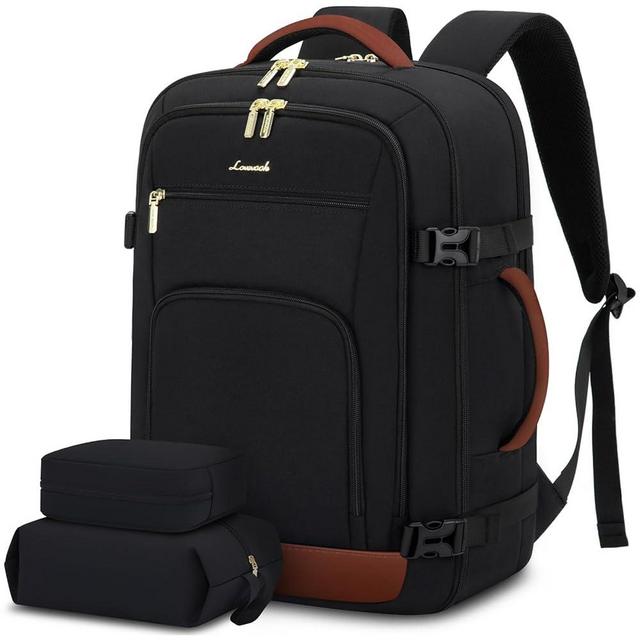 LOVEVOOK Carry On Travel Backpack For Women Men Flight Approved, 40L Personal Item Backpack for Airplanes, Business Weekender Overnight Daypack Fits 17 Inch Laptop, With 2 Packing Cubes, Black-Brown