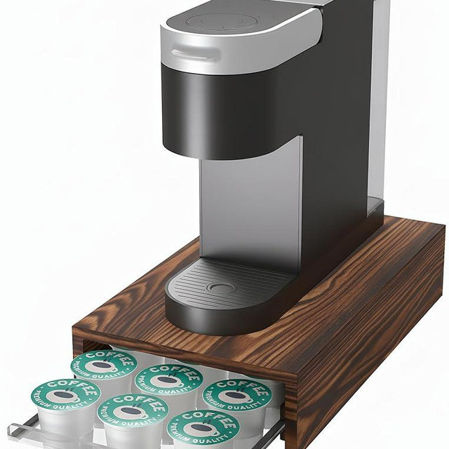 NiHome Coffee Pod Holder Drawer Compatible with Keurig K Cup Pods, 18 Pods Capacity, Wood Coffee Machine Holder Organizer with Pod Drawer Compatible with Keurig K-Mini Countertop Organizer (Brown)