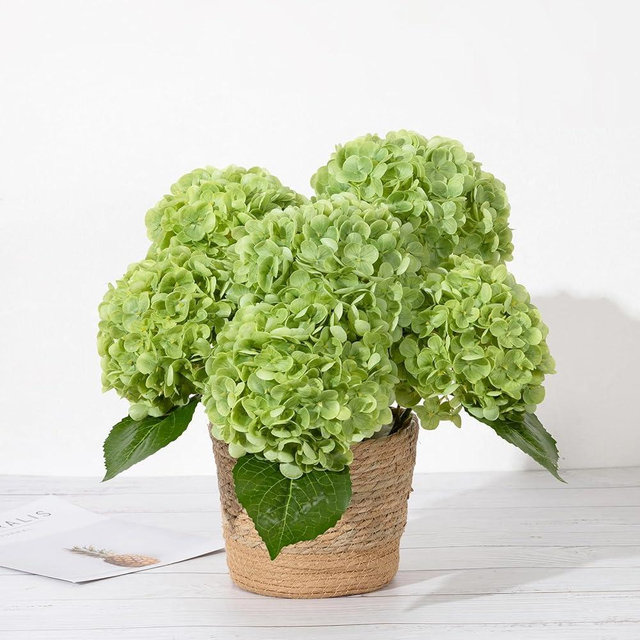 DuHouse 5Pcs Large Hydrangea Artificial Flowers,20 inch Latex Real Touch Hydrangeas Lifelike Hydrangea Flower for Home Wedding Bouquets Centerpieces Party Living Room Outdoors Decoration(Green)