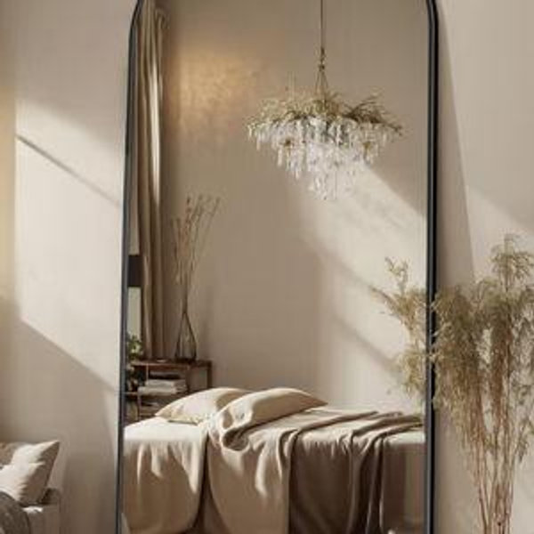 Antok 71" x28” Arched Full Length Floor Mirror, Black Aluminum Frame, Free Standing/Wall Mount/Leaning for Bedroom, Living Room, Dressing Room
