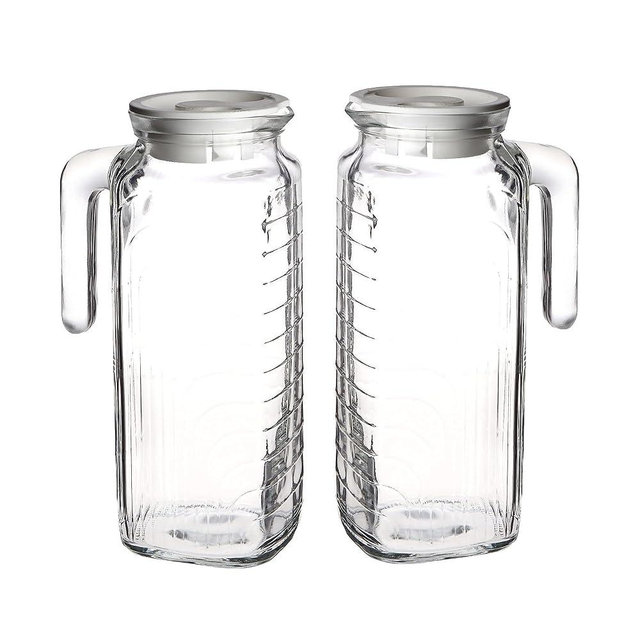 Bormioli Rocco Gelo Glass 1.2 Liter Jug with White Lid, Set of 2