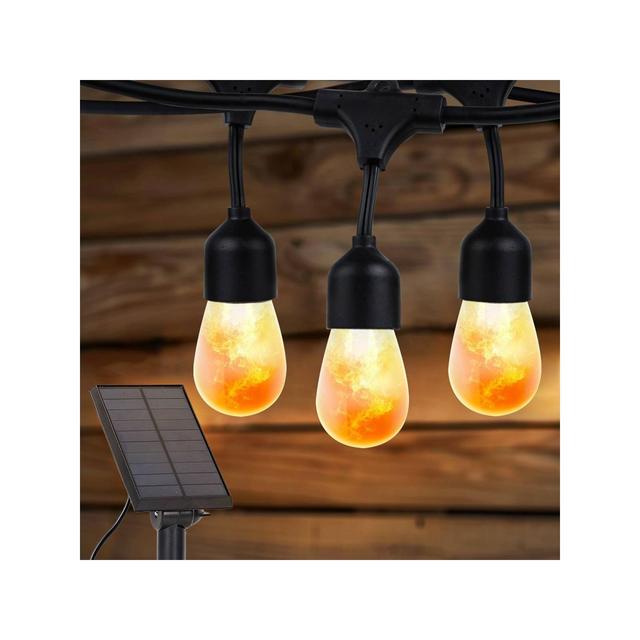 Brightech 12-Bulb LED Ambience Pro Solar 1W 27ft 2200K S14 Outdoor Hanging String Lights Flaming Bulb Black Wire