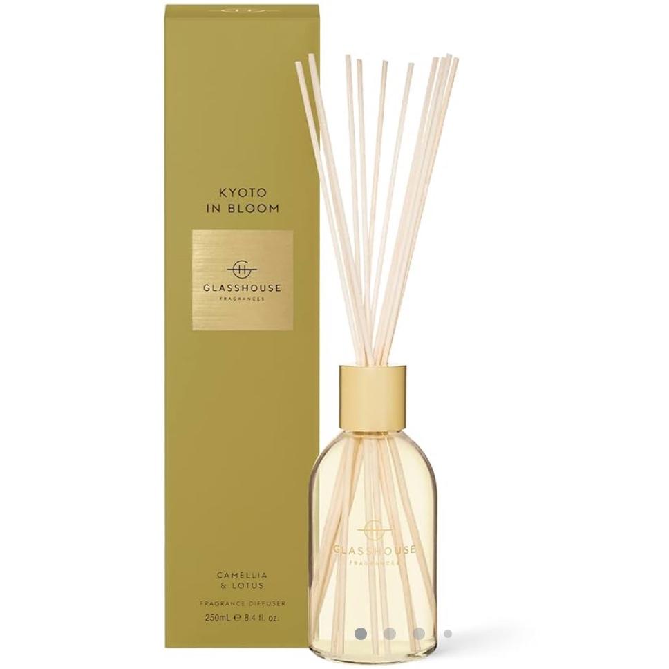 Glasshouse Fragrances Kyoto in Bloom Reed Diffuser, Home Fragrance & Perfume Scented Room Decor, Natural & Oil Free, Camellia & Lotus, 8.5 Oz (250mL)