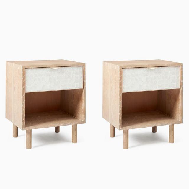 Ella Capiz Nightstand, Set of 2, Washed Oak/Capiz