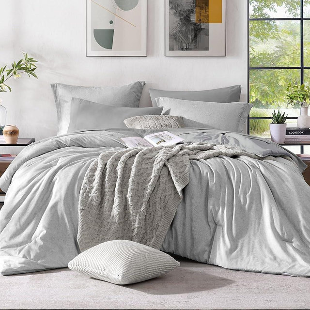 Monbix King Size Comforter Set, Grey King Size Bed Set Reversible, King Size Comforter Set 7 Pieces, Cationic Dyeing Bed in a Bag with Comforter, Sheets, Pillowcases & Shams
