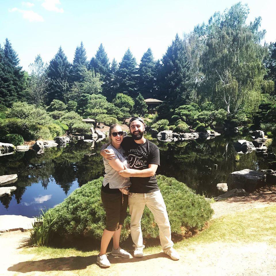 Enjoying the Japanese Garden in Portland on our West Coast vacation!