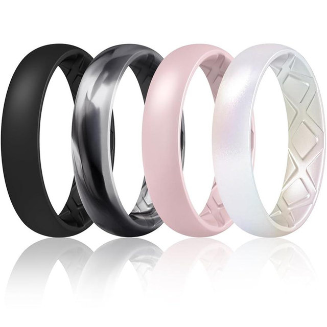 Egnaro Women's Silicone Anniversary Rings, 5.5mm Wide 2mm Thick Rubber Bands Flexible For Workout