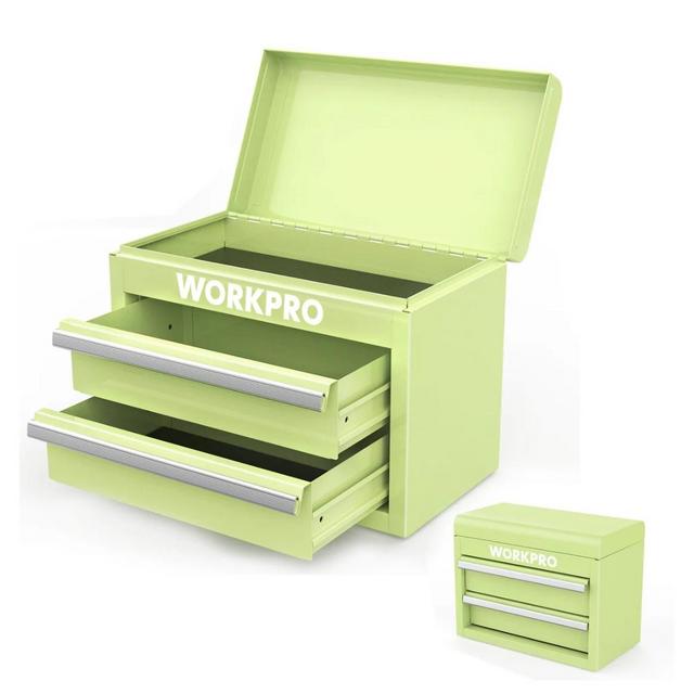 WORKPRO Mini Metal Tool Box with 2 Drawers and Top Storage - Gifts for Christmas