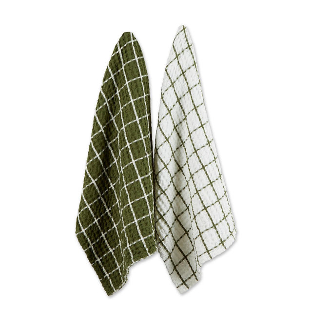 Design Imports Jumbo Washed Waffle Dishtowel Set 2 Piece, 20X30", Sage