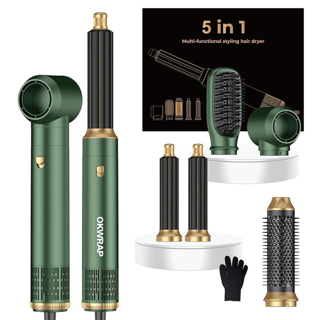 5 in ONE Hair Dryer Brush, Blow Dryer Curling Wand Hair Styling Tools Set, Ionic Hot Air Brush Round Brush Blow Dryer, Left&Right Styler 100-120V