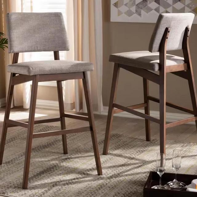 Colton 42 in. Light Gray and Walnut Bar Stool (Set of 2)