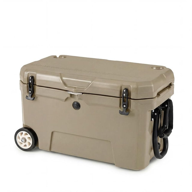COSTWAY Portable Hard Cooler with 6-Day Ice Retention, Rolling Ice Chest, Telescoping Handle, Wheels, Dual Cup Holders, Built-in Ruler & Bottle Opener for Camping, Fishing, Beach